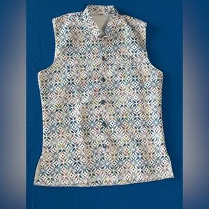 Nehru‎ Unisex Vest Colorful Lined Geometric  Sz 14 or 19" PTP